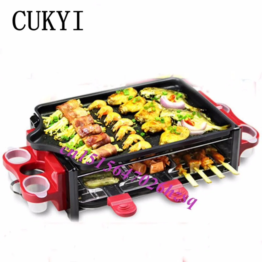 CUKYI Electric Grill/Griddle Barbecue Roasting Maker Korean Takoyaki BBQ Oven with Pancake, Pan
