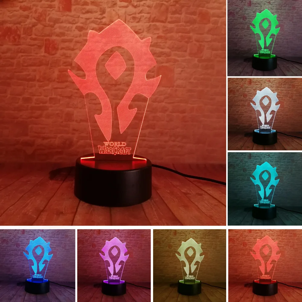 3D Illusion WOW World of Warcraft Tribal Signs 7 Color Desk Table Night Light Lamp Kiddie Kids Children Family Holiday Xmas Gift