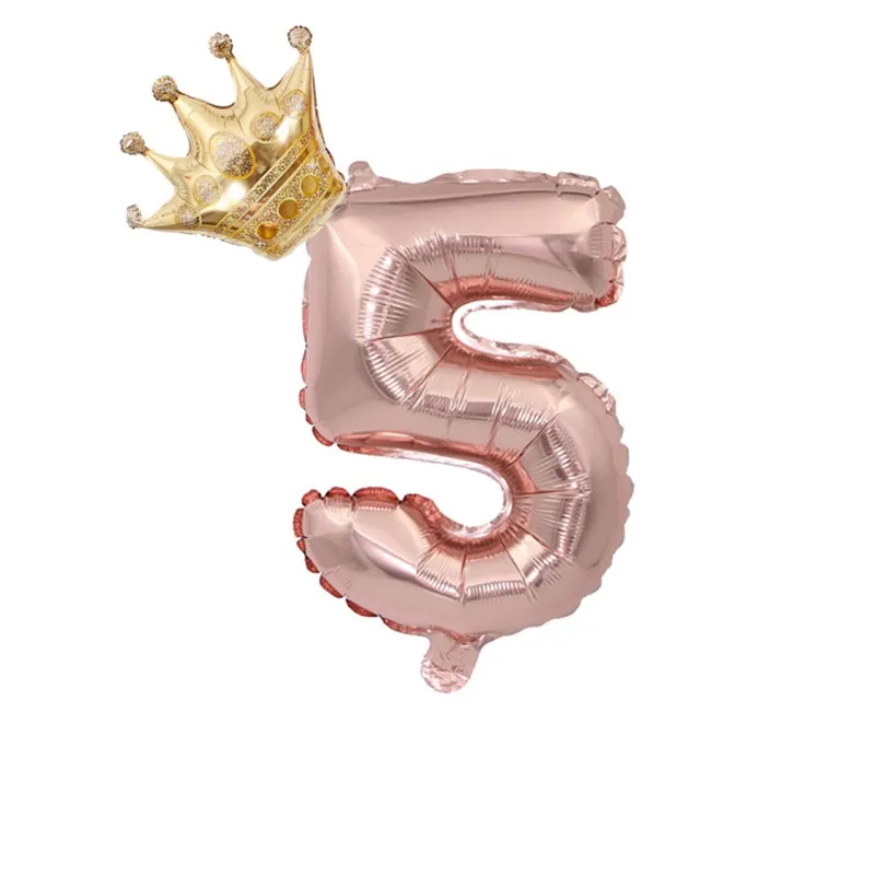 Розовые золотые фольгированные воздушные шары на свадьбу, гелиевый баллон, воздушный шар с днем рождения, украшение для вечеринки, Детские шары с короной и цифрами, детский душ - Цвет: number 5