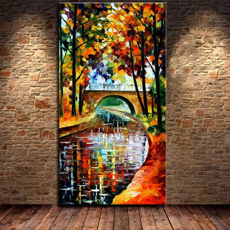 

Large Wall Painting Knife Natural Trees River Art Pictures Handpainted Abstract Landscape Oil Paintings on Canvas Home Cuadros