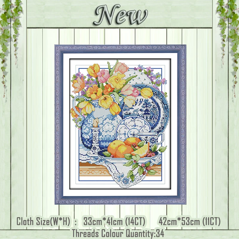 

Porcelain and Flowers painting counted print on the canvas DMC 11CT 14CT kits DIY chinese Cross Stitch embroidery needlework Set