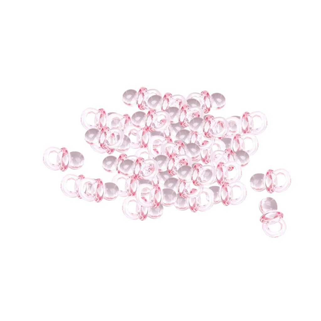 50pcs Pink Acrylic  Mini Dummy Pacifier For Girl Baby Shower Party Favor Cake Decoration