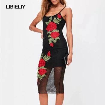 

Black Embroidery Cold The Shoulder Dresses Women Nice Summer Sexy Translucent Sleeveless Dresses Woman Casual Clothing Female