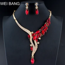 Weibang африканские ювелирные изделия для женщин свадебный комплект ювелирных изделий Кристалл ожерелье серьги наборы одежды аксессуары дропшиппинг