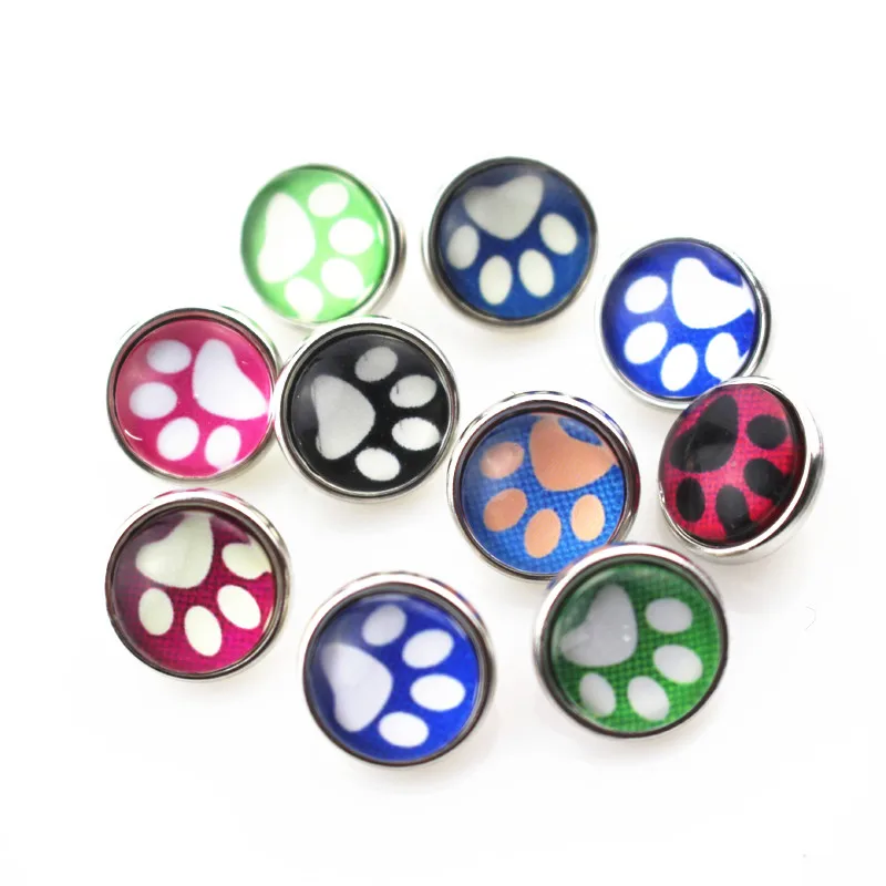 

New arrive 20pcs/lot mix random color dog paw glass snap buttons for 12mm snap jewelry ginger snap pendant/bracelet