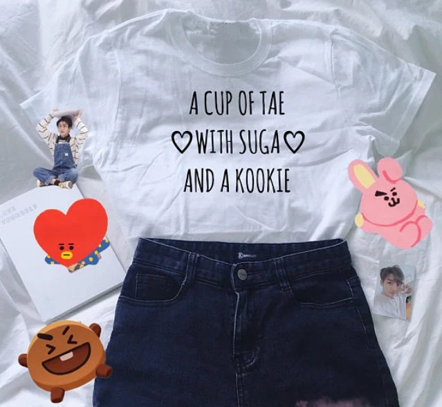 Футболка A CUP OF TAE с Suga и Kookie женские модные Графические футболки со слоганом