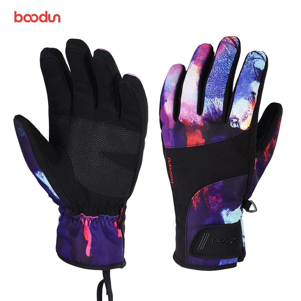 Водонепроницаемые лыжные перчатки Boodun для мужчин и женщин, теплые перчатки с сенсорным экраном для катания на лыжах, сноуборде, снегоходах, зимние уличные снежные перчатки - Цвет: coloful