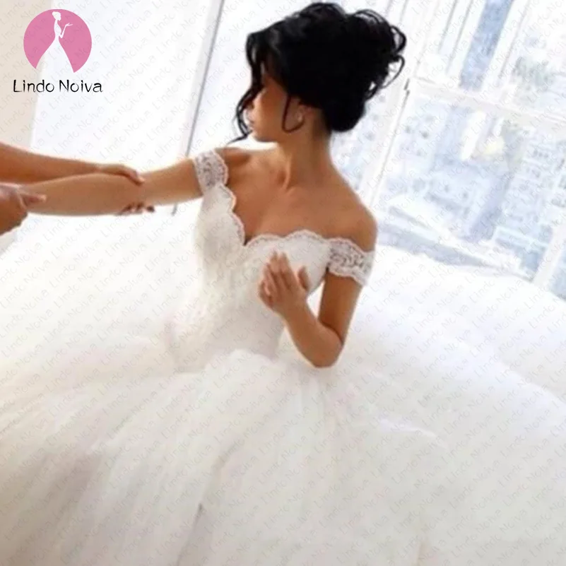 

Robe De Mariee Princess Wedding Dresses Off Shoulder Applique Lace Sweetheart Puffy Ball Gown Bridal Dress Vestido de Noiva 2019