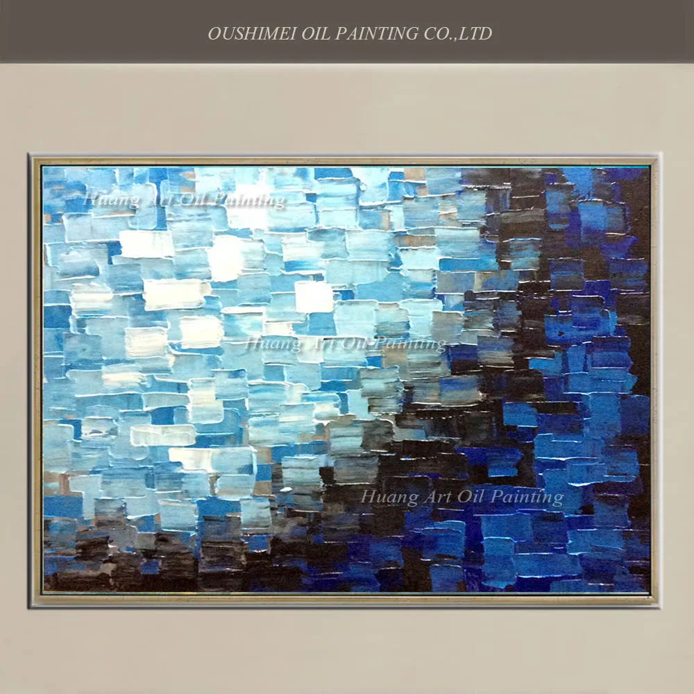 

New Handmade Knife Painting on Canvas Hand Painted Modern Abstract Grid Oil Painting for Living Room Wall Decor Paintings