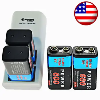 

4x 9V Ni-Mh 600mAh Rechargeable Battery Dual Batteries Charger 6F22 PPS Block