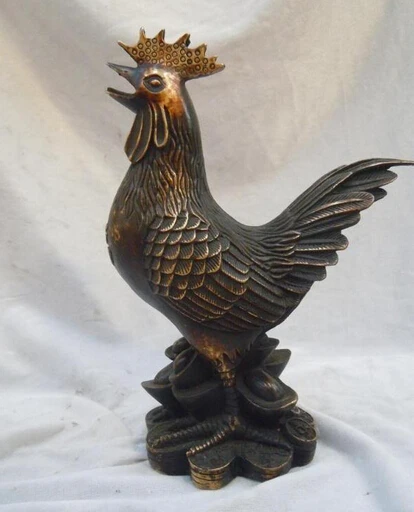 

wholesale factory Old Chinese bronze carved feng shui luck finery money rooster sculpture statue