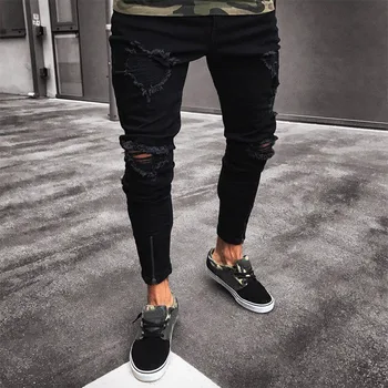 

Men Stylish Ripped Jeans Pants Biker Slim Straight Hip Hop Frayed Denim Trousers New Fashion Skinny Jeans 2019 Men g3