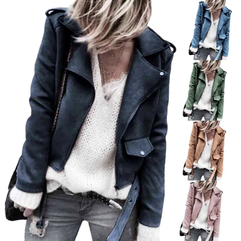 Mode Blue1 Veste Courte Casual 2018 blue2 Faux kaki En Cuir vert Hiver Daim Moto Laamei Automne De Manches rose Femmes Manteau Longues Vestes UqUzvnf8