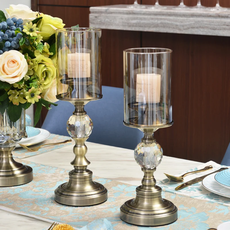 Luxury European American Table Furnishings High-end Crystal Metal Candlestick Crafts Wedding Home Decoration Alloy Candle Stand