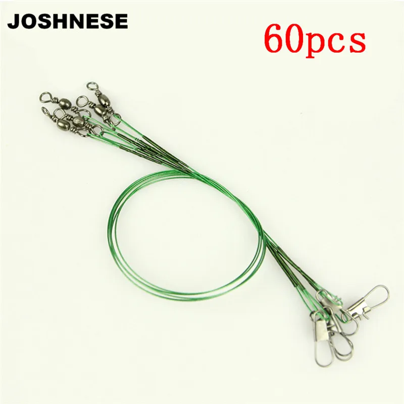 

60Pcs Steel Fishing Lure Leader Wire With Swivel 15/25/30cm Anti-Bite Fishing Trace Wire Leader Fishing Wire Line Leash