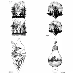 Пикантные черные сосны временная татуировка наклейки с волком для женщин геометрический Trochilus фальшивые татуировки лампа передачи воды