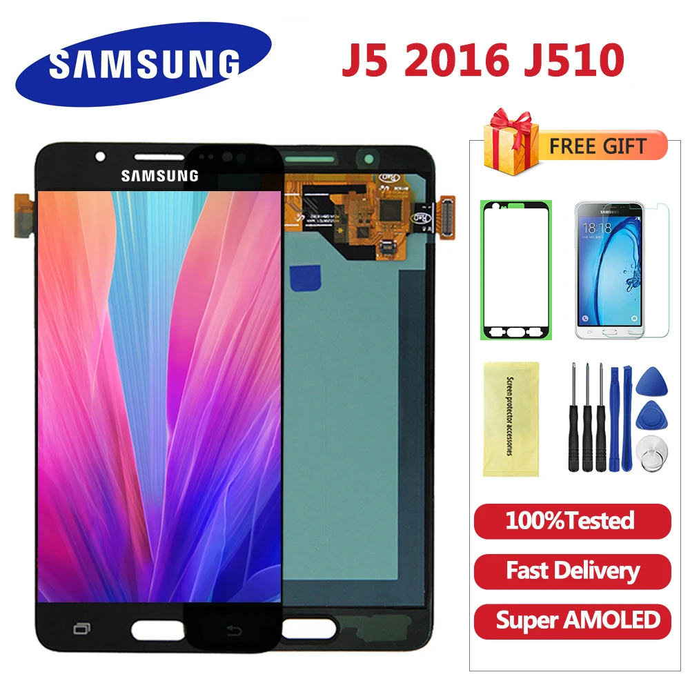 

100% Tested 5.2'' AMOLED LCD for SAMSUNG Galaxy J5 2016 Display J510 J510F J510FN J510M Touch Screen Digitizer Assembly