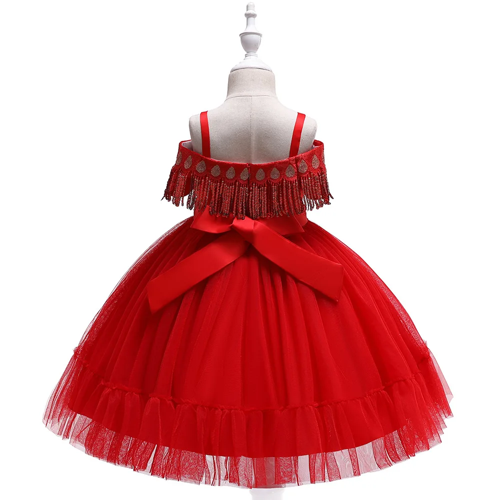 Красное платье принцессы с цветочным узором для девочек на свадьбу, фатиновое платье для первого причастия, платье для дня рождения, 2019 с