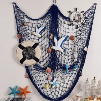 

Blue Beige Mediterranean Marine Style Soft Decoration Decorative Fishnet Wall Decoration Marine Style Home Decoration Fishing