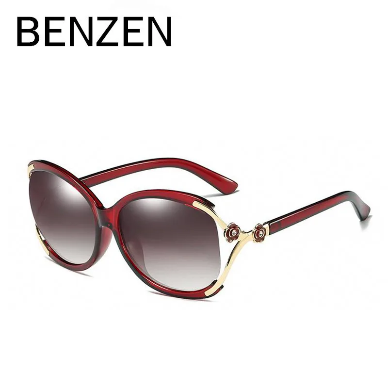 BENZEN роскошные цветочные солнцезащитные очки для женщин, фирменный дизайн, женские поляризованные солнцезащитные очки, женские очки для вождения, оттенки с коробкой 6370 - Цвет линз: WINE RED