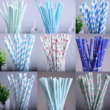 25pcs/lot 10styles blue drinking paper straws for kids birthday party wedding christmas decoration chevron drinking paper straws