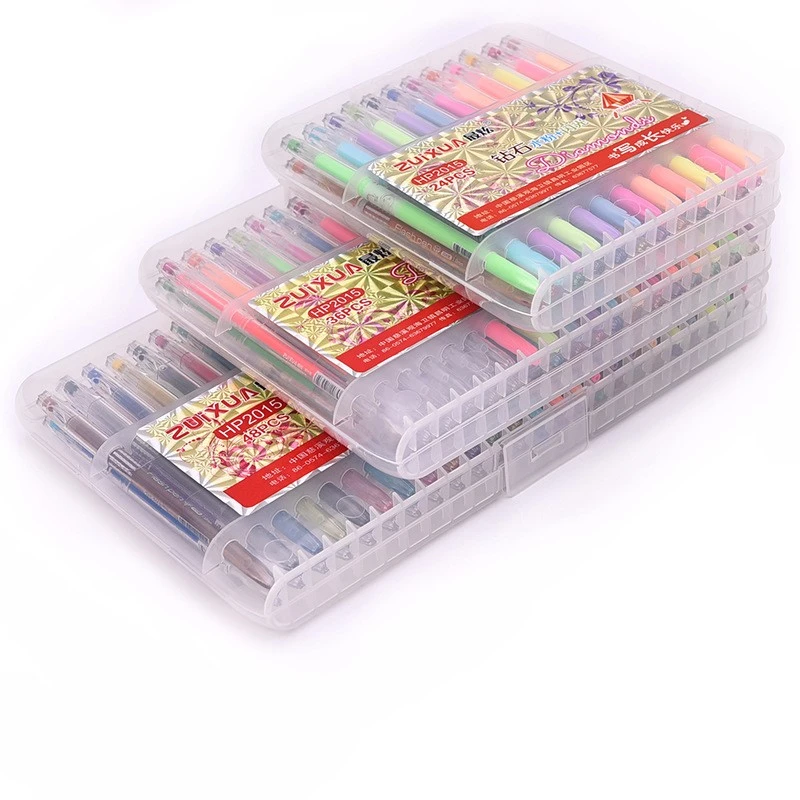Bolígrafos de Gel de 24/36/48 colores con punta de diamante y recambios de bolígrafo de Gel, rotuladores para con estuche, (brillo, Pastel, metálico)|Bolígrafos de AliExpress