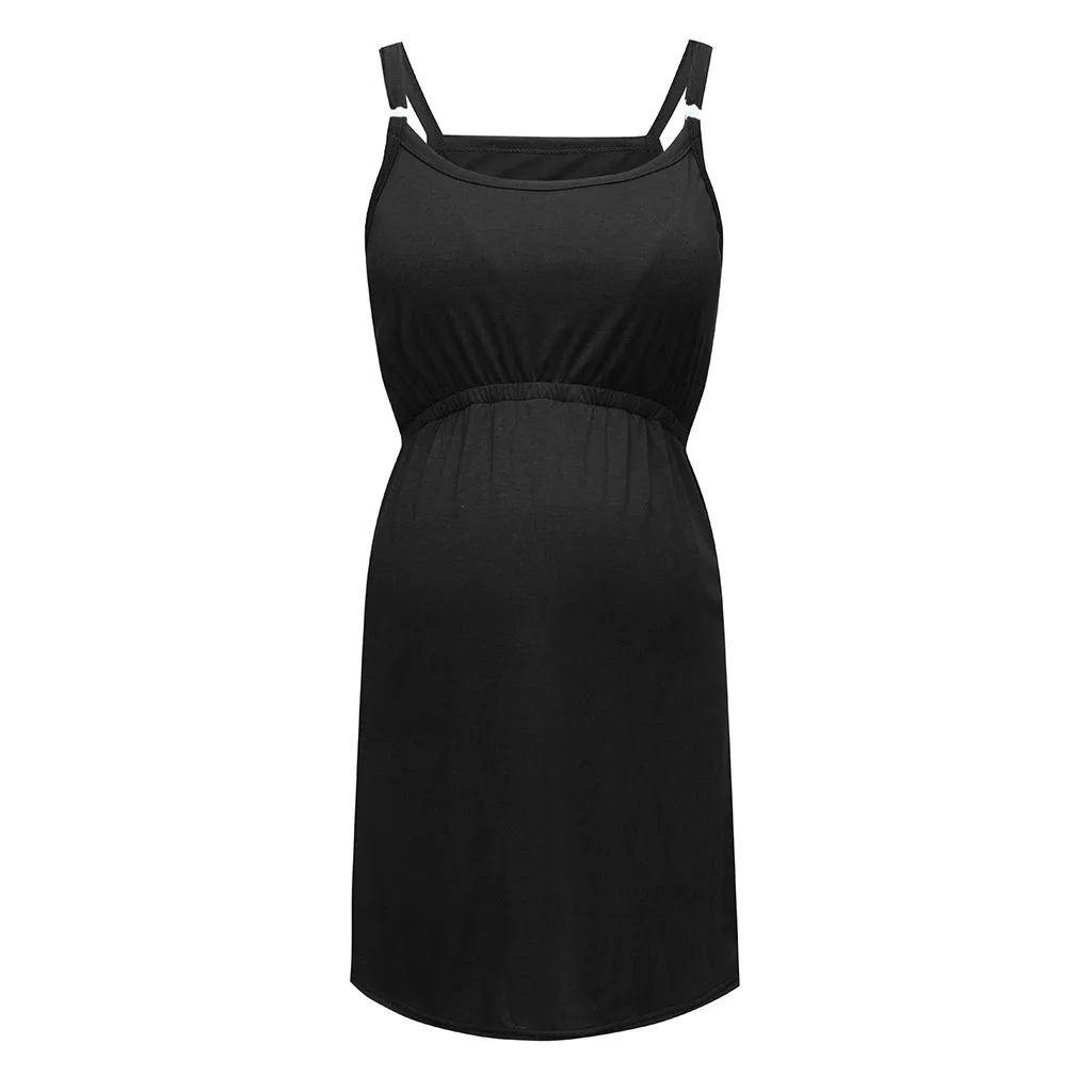 Женские платья для грудного вскармливания, Летние повседневные однотонные черные платья без рукавов для кормления, Одежда для беременных Zwanger Jurk 19M5
