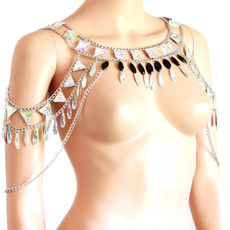 Chran Sequin Shoulder Necklace Bridal Crystal Bolero Silver Chain Wedding Jewelry Shoulder Accessories