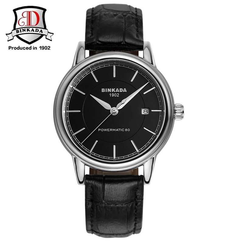 

2019 New BINKADA Casual Watch Men Genuine Leather Wristwatch Male Automatic Self-Wind Simple Design Wristwatch Clock Hours