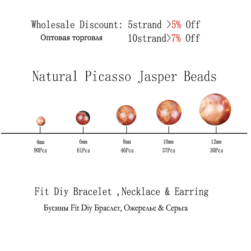 Круглые бусины из яшмы Пикассо свободные бусины для изготовления ювелирных изделий 4 6 8 10 12 мм бусины из натурального камня Diy браслет ювелирные изделия