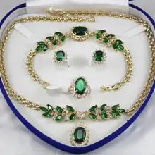 Женские Зеленые хрустальные драгоценные серьги из желтого золота браслет ожерелье кольцо кварцевые позолоченные Свадебные широкие часы крылья королева