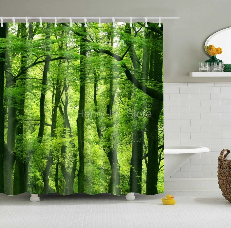 Custom Shower Curtain Natural Scenery Green Forest Design Bathroom