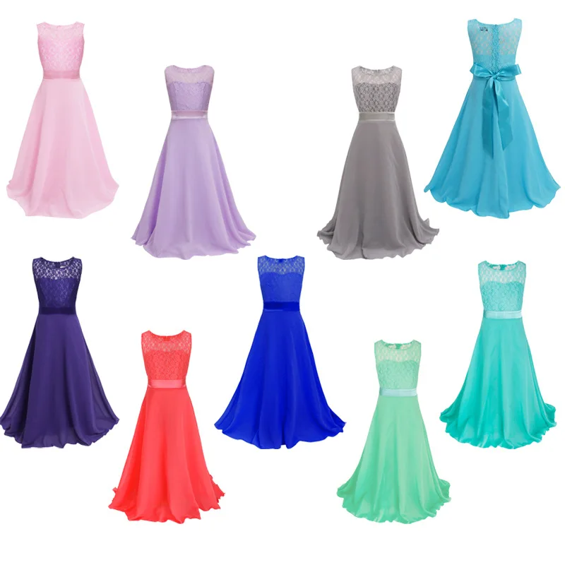 

2017 Girls party wear clothing for children summer sleeveless lace princess wedding dress girls teenage well party prom dress