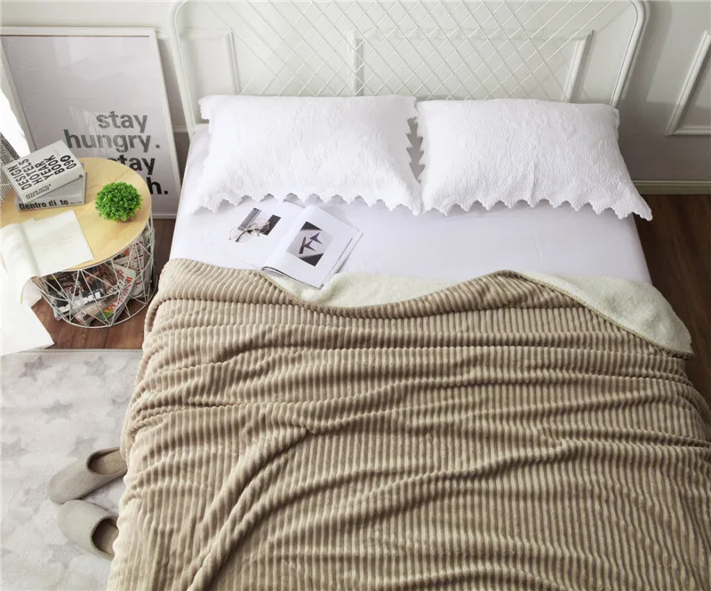 New Throw Coral Flannel Blanket Striped Bed Sheets sofa Wool Drawstring Double Lambs Couch Plane Travel | Дом и сад