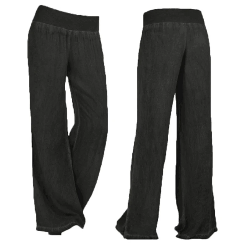  Casual Loose Solid Long Denim Pants Elastic Waist Mid Pleated Fashion Wide Leg Plus Size S-5XL IU900684 | Женская одежда