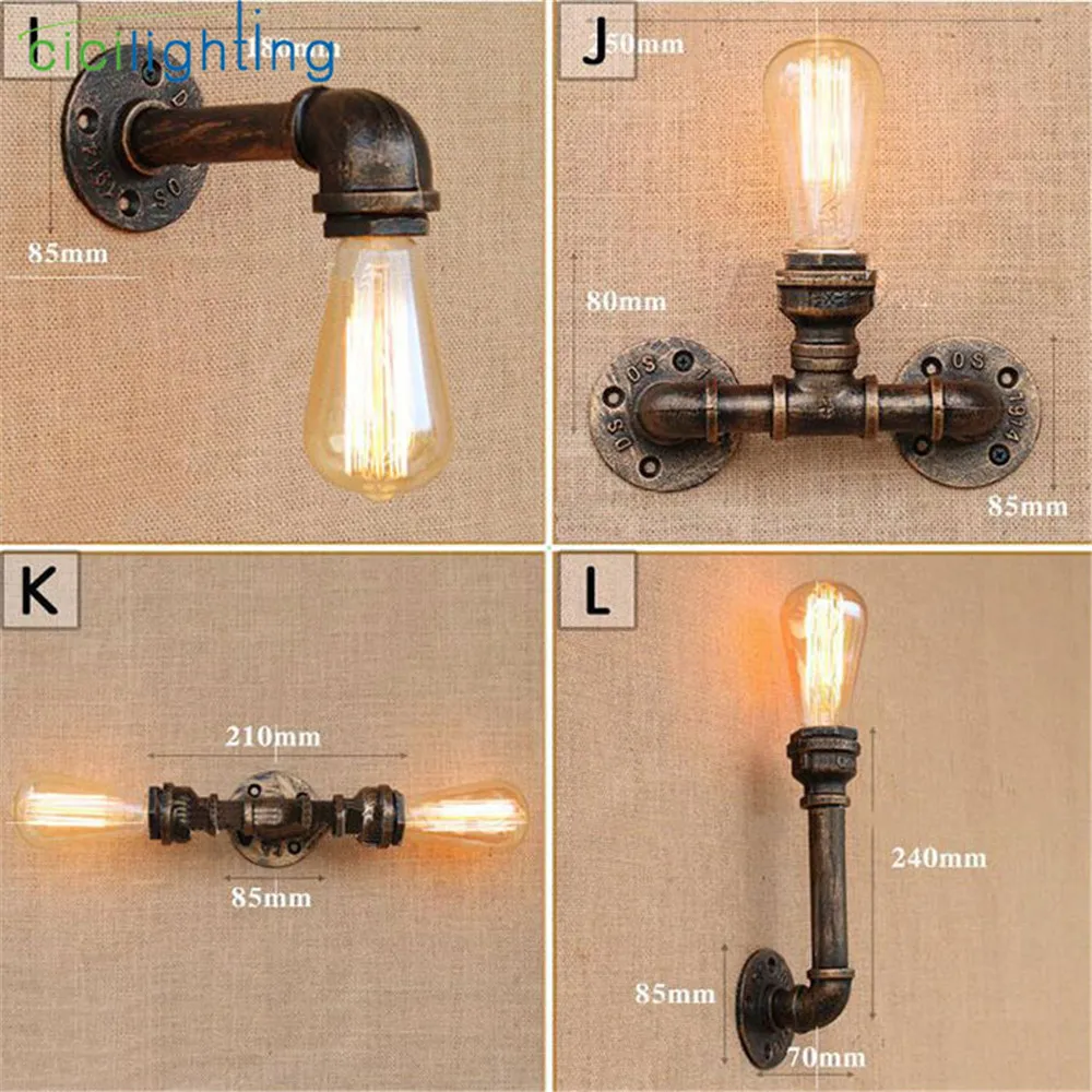 Loft Industrial Wall Light Iron Rust Water Pipe Retro Wall Lamp Vintage E27 Sconce Lights Home Lighting Fixtures Lustres Luz 4