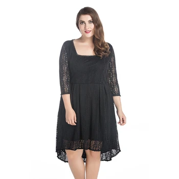 

Spring Autumn Women Lace Dress Square Collar Half Sleeve Asymmetrical Elelagant Casual Midi Club Party Plus Size 7XL Dress