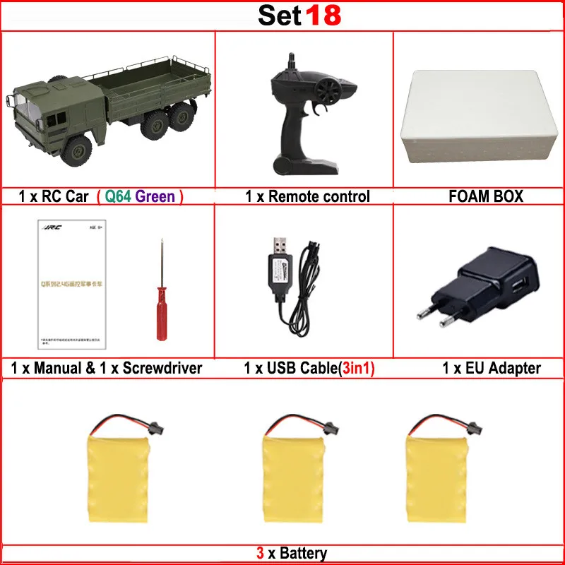 JJRC Q62 Q63 Q64 1/16 2,4G 4WD длительный срок службы батареи внедорожный военный багажник гусеничный Радиоуправляемый автомобиль пульт дистанционного управления внедорожные игрушки детские подарки - Цвет: Set18