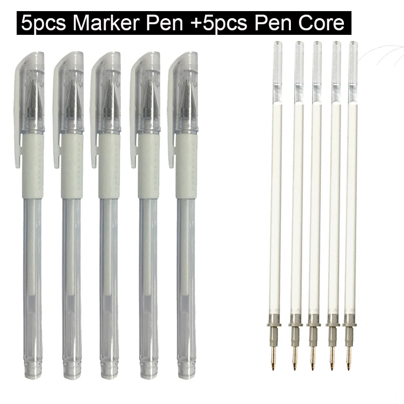 

5pcs Tattoo Marker Pen with 5pcs Pen Core Refill Permanent Makeup Supplier White Surgical Eyebrow Tattoo Skin Marker Pen Tools