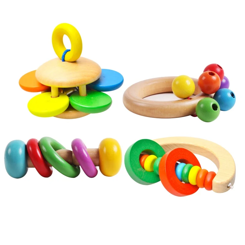 Child Kid Baby Wooden Bell Rattle Toy Hand Bell Musical Educational Instrument
