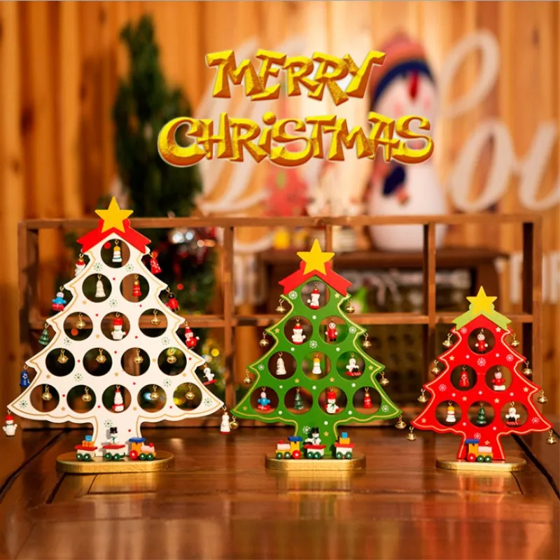 Christmas Table Tree Ornaments Desk Wooden Xmas Party Gift Decoration 