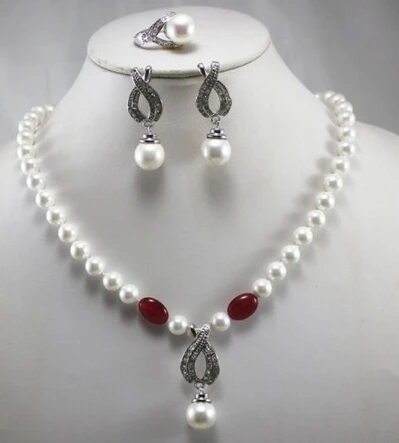 

Jewelry 001519 New Design Women'S White Pearl Necklace Earring Ring(7/8/9)Jewelry Set (A0516)