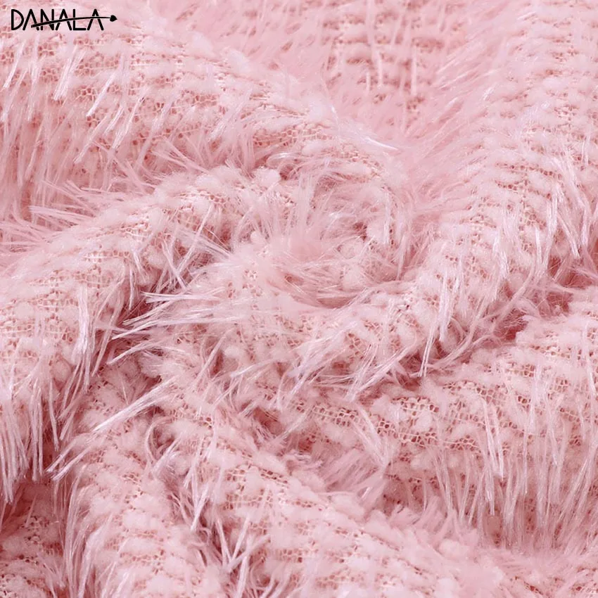 DANALA, милый сексуальный женский пижамный комплект, махровый, теплый, короткий рукав, пижама, набор для девочек, розовый цвет, домашняя одежда, элегантная, удобная