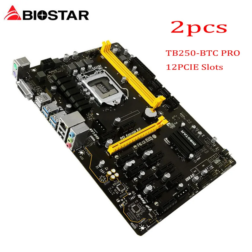BIOSTAR 2PCS TB250-BTC PRO Motherboards 12PCIE B250 LGA 1151 DDR4 ATX BTC Mining Motherboard (alternative H81 BTC PRO TB85 H81) biostar new motherboard h110mh pro d4 for intel lga i3i5 i7 7700 6600 6700 7500 k cpu micro atx 1151 ddr4 32g computer mainboard