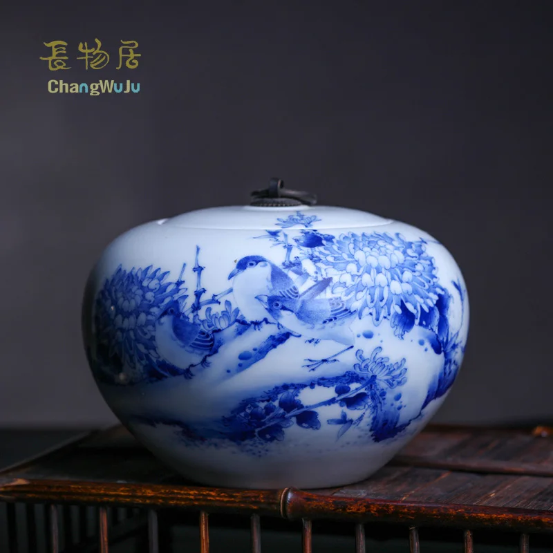 Changwuju в цзиндэчжэне тонкая чайная коробка ручная роспись Jinhongxia сине белая