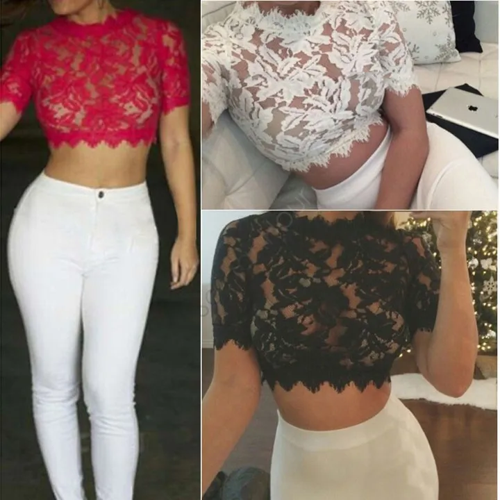 Blusa corta de encaje Clearance