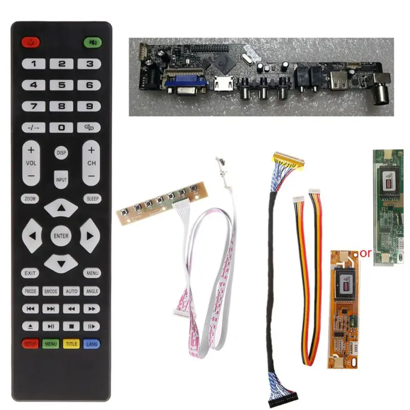 V53 Универсальный ЖК ТВ контроллер драйвер платы PC/VGA/HDMI/USB интерфейс+ 7 ключ доска+ LVDs кабель комплект