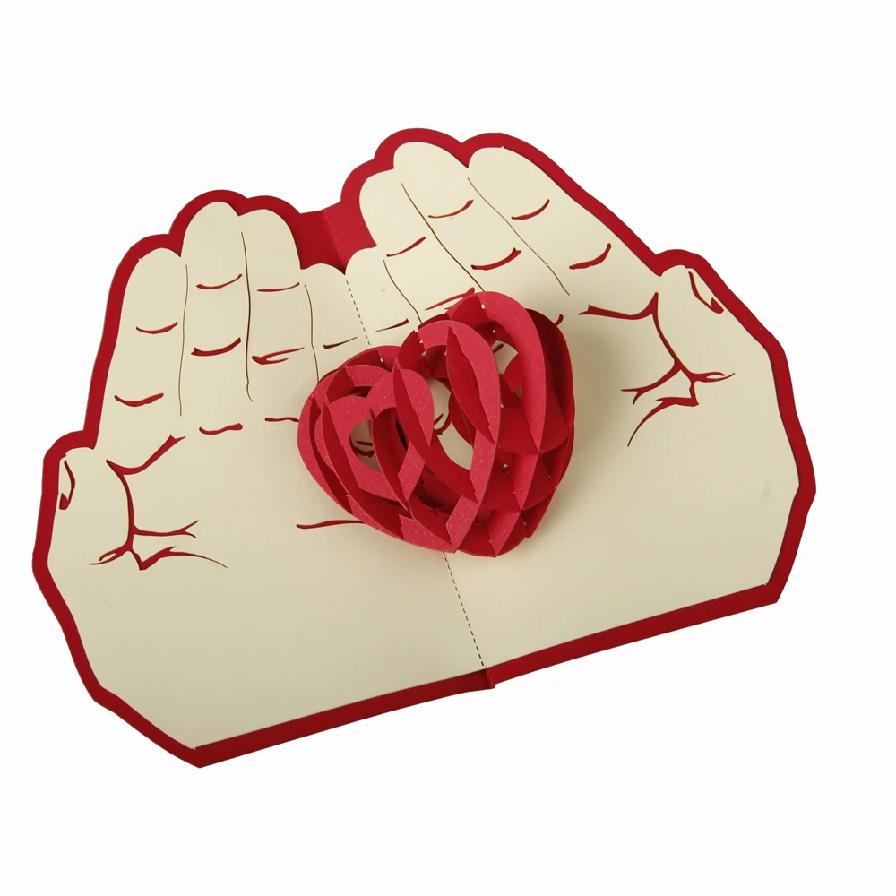 (10 pieces/lot)3D Pop Up Greeting Card Paper Carving Heart in Hand For Lover Anniversary Valentine Day Wedding Cards Wholesale