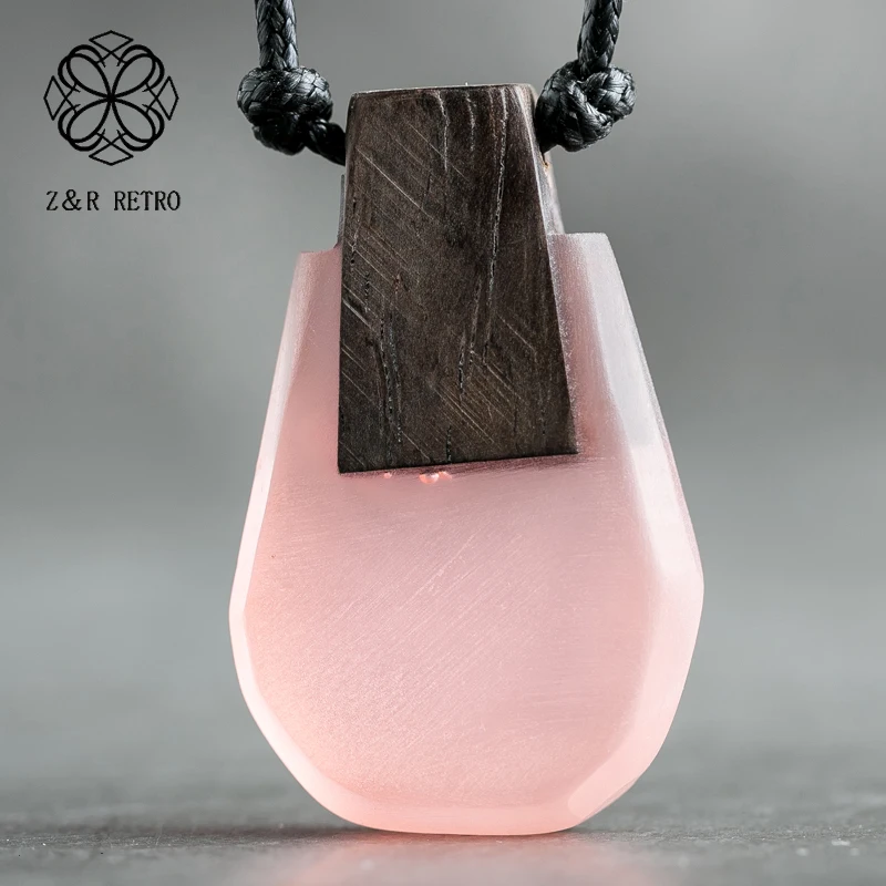 

Wood Necklace Rope Chain Vintage Necklace Resin Handmade Wood Pendant Fashion Jewelry Necklace Present For Friends