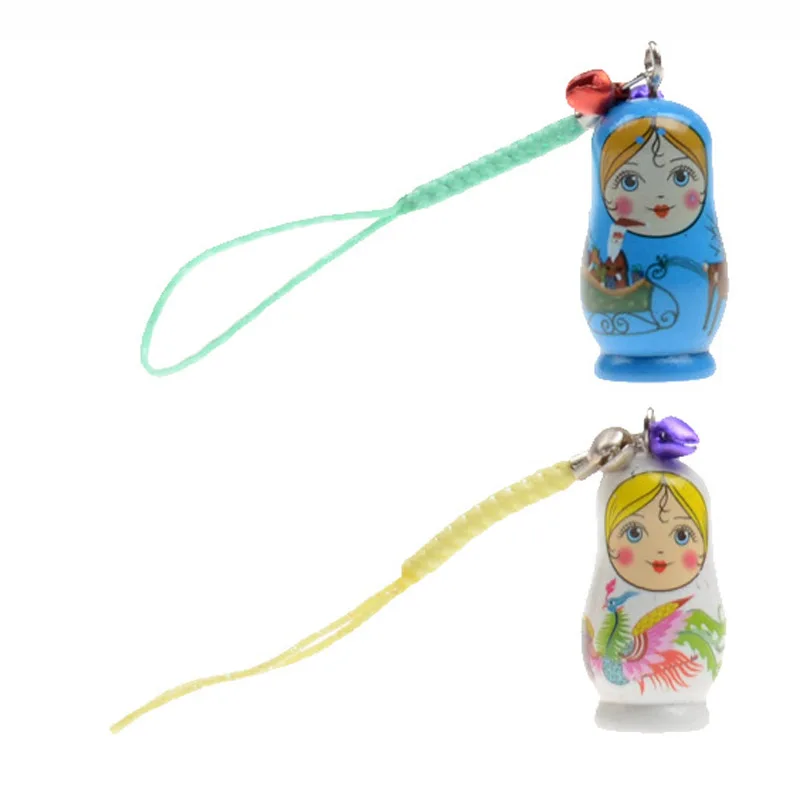 Trkee 6 Pcs/Set Matryoshka Doll Hanging Ornament with Strap Wooden Keychain Handbag Phone Accessories KidsToy Gifts